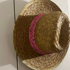 Straw Cowgirl Hat with Pink Bandana